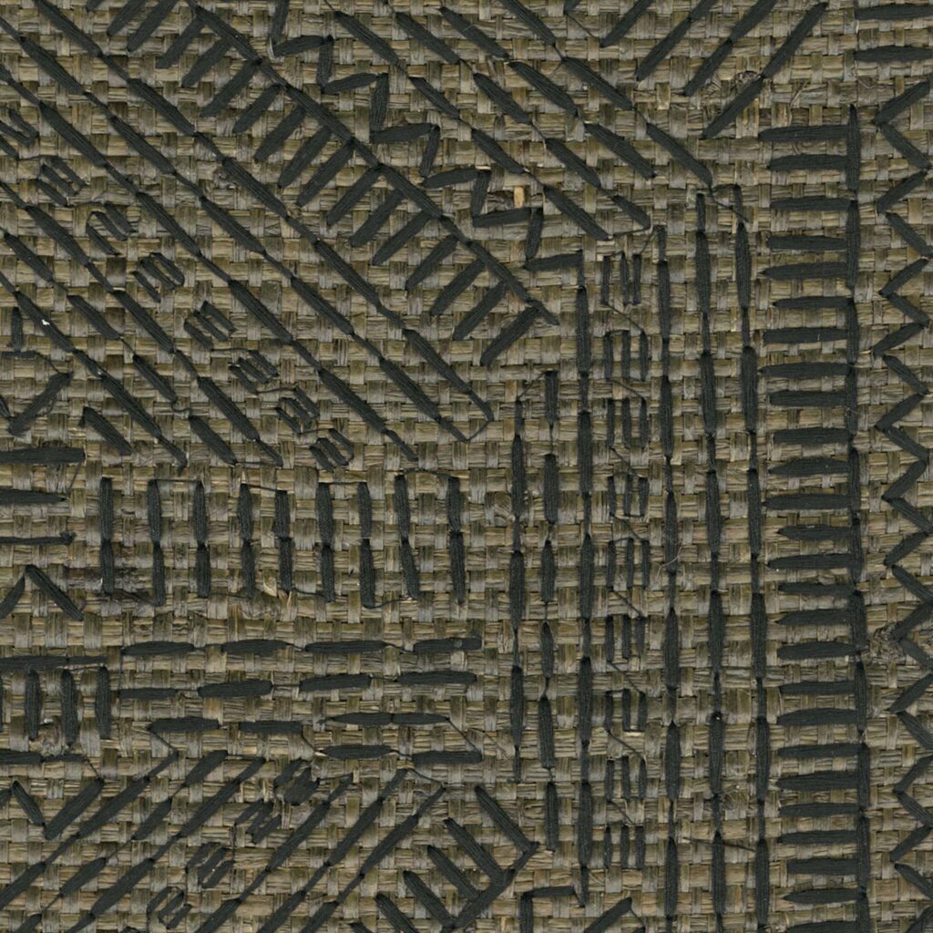 Raffia behang in zwart met geometrisch patroon: Elitis Origine Alfabet RM 1108-67