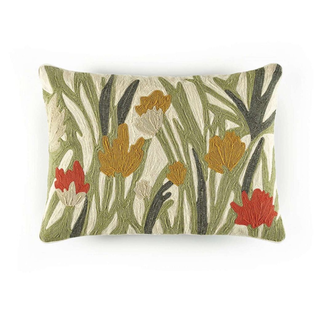 Gembloemd kussen Elitis kumori-co-274-65-02 in groen, rood en geel