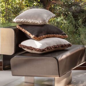 zwart wit en linnen kleur katoenen Elitis-furoshiki-co-278 kussens met een gevlochten rand