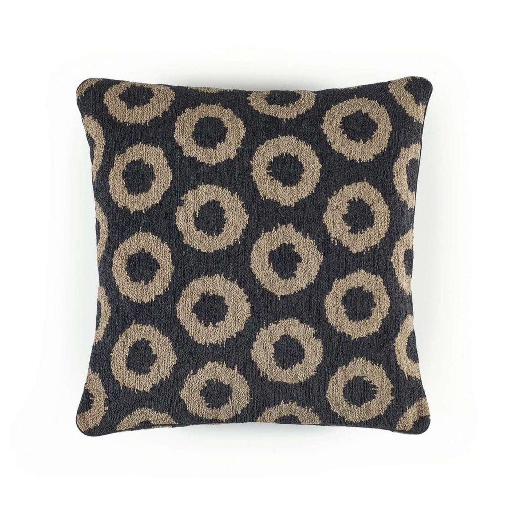 Zwart kussen Elitis mirage-co-267-80-01 met cirkel patroon