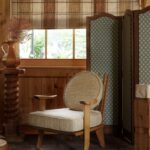 Stoeltje met de stof Elitis-hiroko-ikumi-ja-007-03 in de kleurL'eau fige les reflets