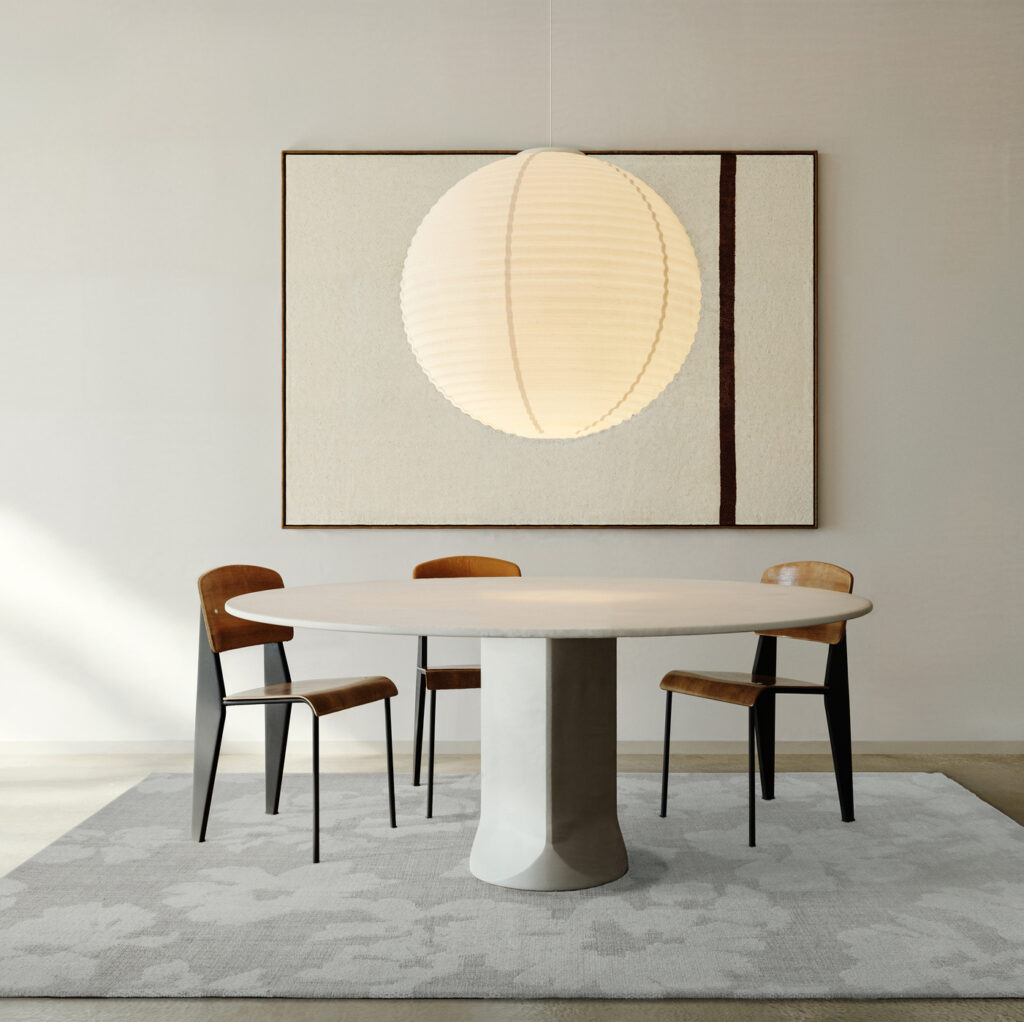 gebloemd vloerkleed van Limited Edition Anemone_AM35353_Galapagos onder een eettafel