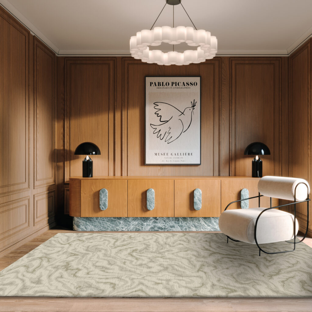 Interieur weergave van het Limited Edition Arabesque Low AARL17336 Abalone Rectangle vloerkleed