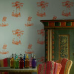 Interieur weergave van het Pear Tree Orange behang
