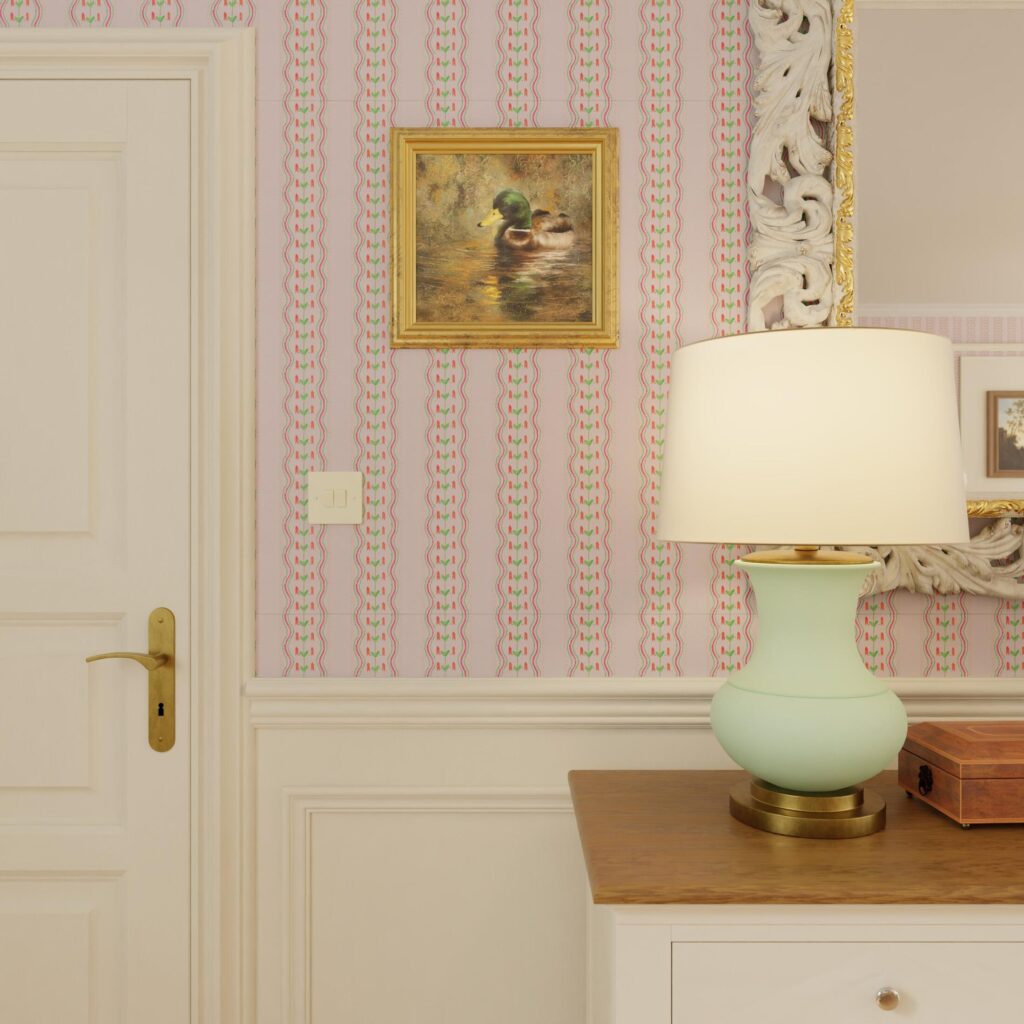 Interieur weergave van Andrew Martin hearty-blossom-behang
