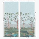 Patroon van het Andrew Martin lantern-parade-midsummer panorama behang in blauw