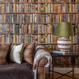 Interieur weergave van het Andrew Martin library-multi behang
