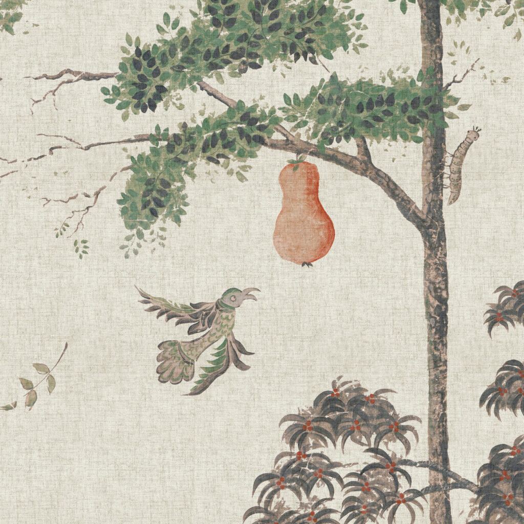 Product weergave van Andrew Martin-mythical-land-flax on linen behang