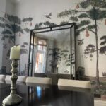 Muur met het behang Andrew Martin-mythical-land-flax on linen