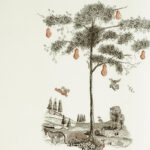 Product weergave van het Andrew Martin-pear-tree-graphite behang