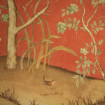 Detail van het Andrew Martin songbird-sunset panorama behang in rood