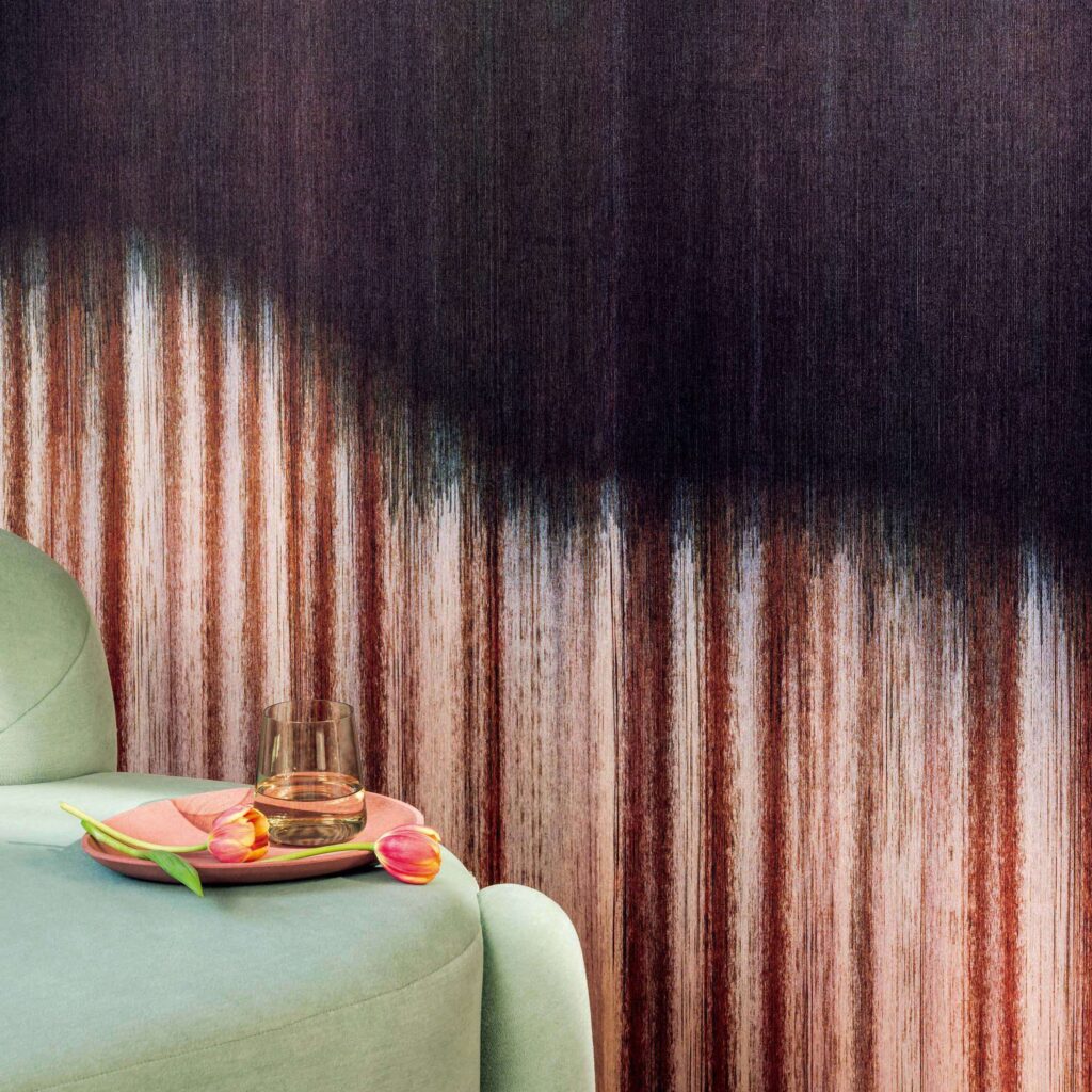 close-up van een Interieur weergave van het Elitis cartagena-plisse-RM 11142-01 panorama behang