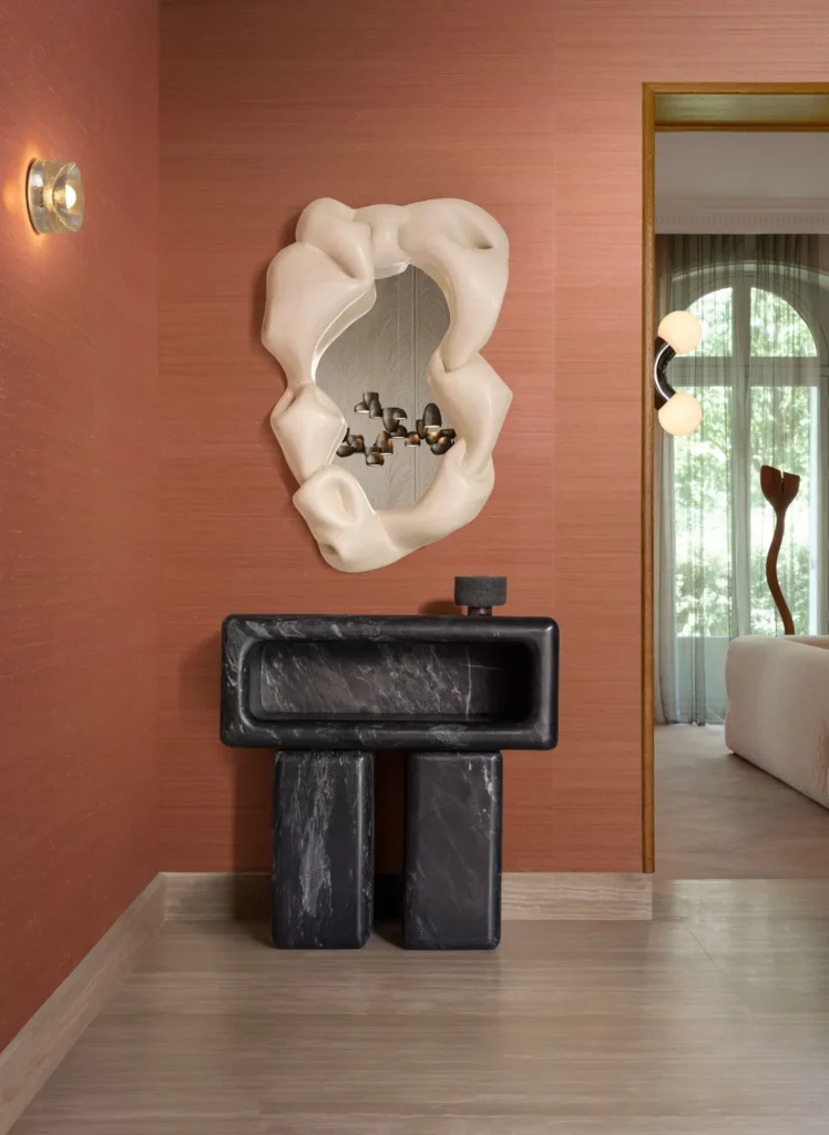 Interieur met Arte Mysuru Mandya behang in roze, kleur Peach (35424)