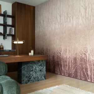 Interieur met Arte Ombre Arbor panoramabehang in rood, kleur Amarena (32371)