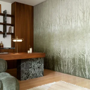 Interieur met Arte Ombre Arbor panoramabehang in groen, kleur Forest (32373)