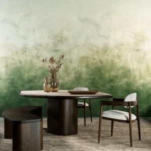 Interieur met Arte Ombre Flux panoramabehang in groen, kleur Emerald Haze (32382)