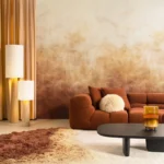 Interieur met Arte Ombre Flux panoramabehang in goud, kleur Golden Cloud (32380)