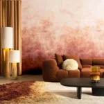 Interieur met Arte Ombre Flux panoramabehang in rood, kleur Red Flame (32381)