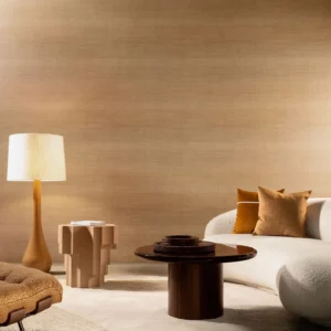 Interieur met Arte Ombre Rise behang in bruin, kleur Cognac (32324)