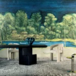 Interieur met Arte Ombre Riva panoramabehang in blauw, kleur Blue Sunset (32360)