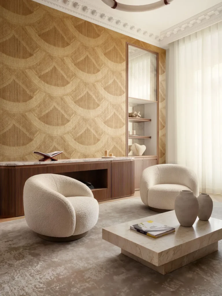 Interieur met Arte Senah Mestiza behang in goud, kleur Deep Gold (55133)